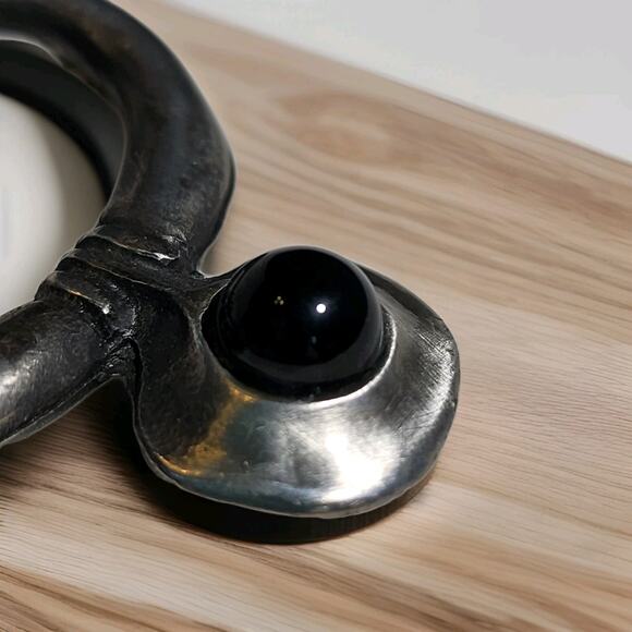 Vtg Eivind Hillestad Signed Norway 801 Pewter Brooch Scarf Fibula Pin Black Onyx - Picture 7 of 9